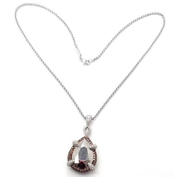 Authentic! Chopard Golden Diamonds 18k White Gold Diamond Chrome Stone Necklace - Picture 2 of 12